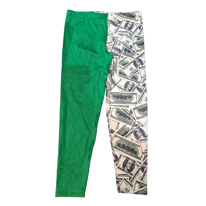 Money Print/ Solid Green Long Tights
