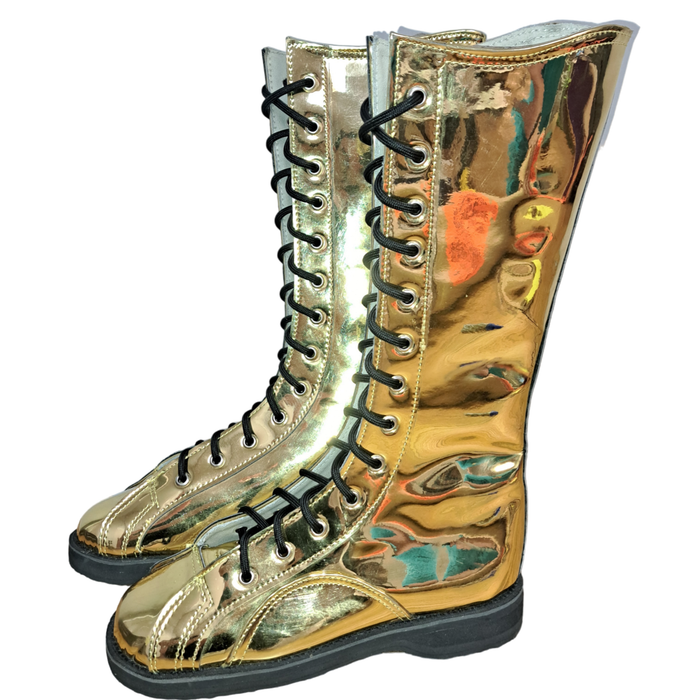 Metallic Gold Patent Wrestling Boots