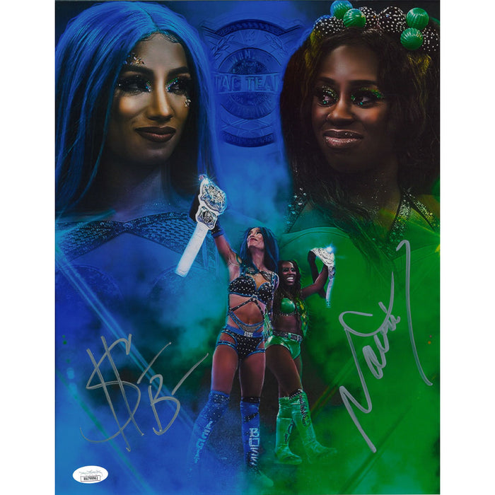 Naomi & Sasha Banks Blue and Green METALLIC 11 X 14 Poster - JSA DUAL AUTOGRAPHED