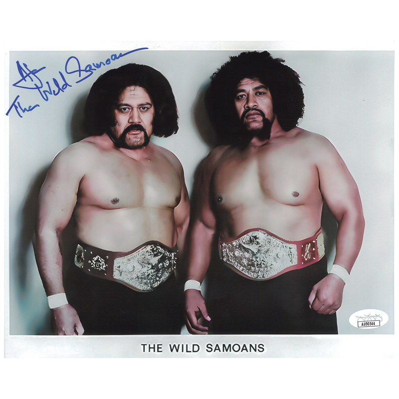 Wild Samoans (Afa Only) Red Tag Belts 8 x 10 Promo - JSA AUTOGRAPHED