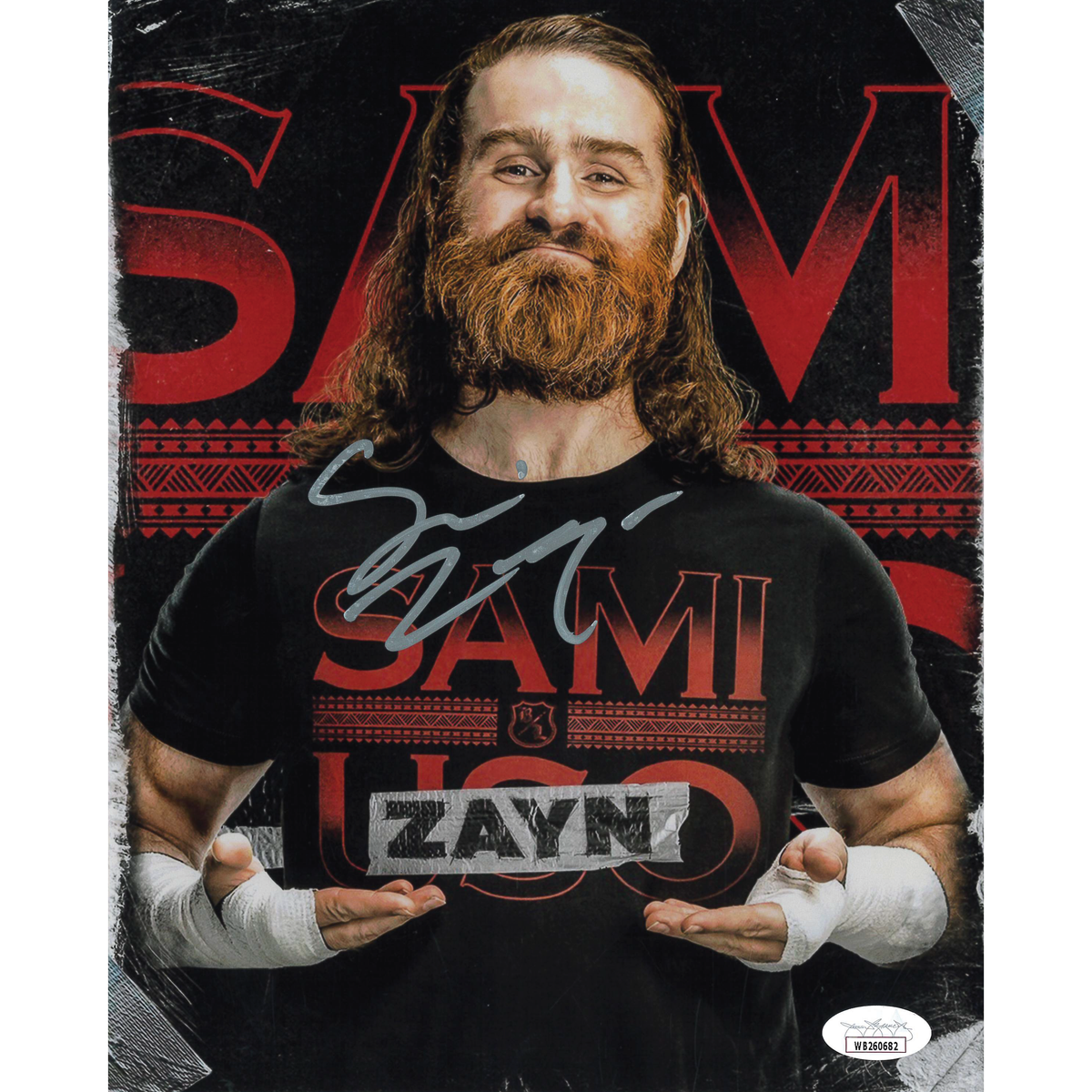 Sami Zayn AsylumGFX Duct Tape Shirt METALLIC 8 x 10 Promo - JSA