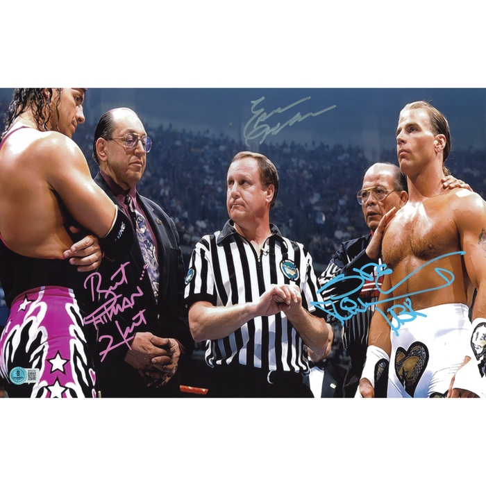 Bret Hart, Earl Hebner, & Shawn Michaels WM12 11 x 17 Poster - BECKETT TRIPLE AUTOGRAPHED