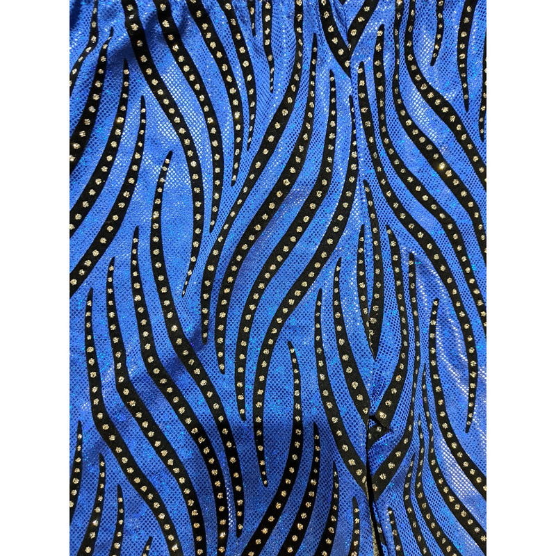 Hologram Spandex with Black Striped Rhinestones Long Tights