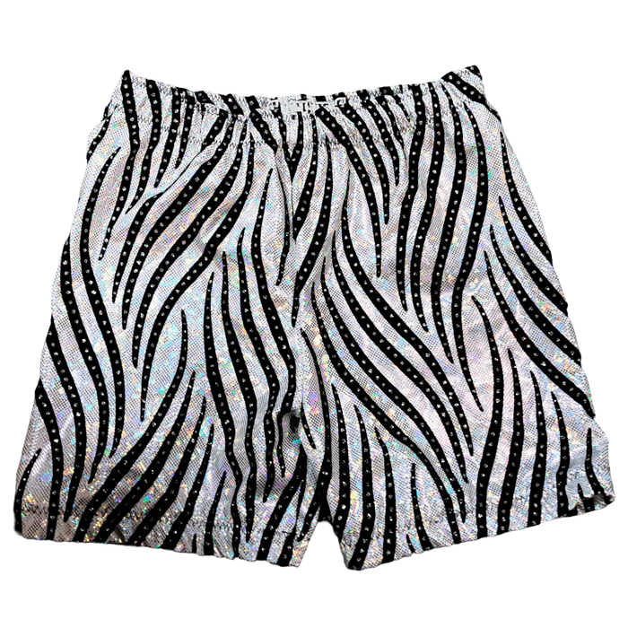 Hologram Spandex with Black Striped Rhinestones BIkers (Select Your Color)