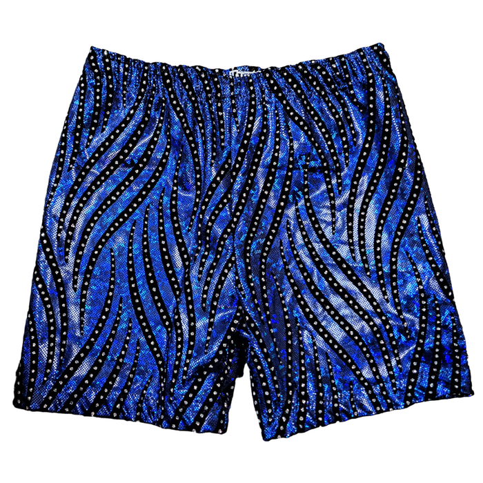 Hologram Spandex with Black Striped Rhinestones BIkers (Select Your Color)