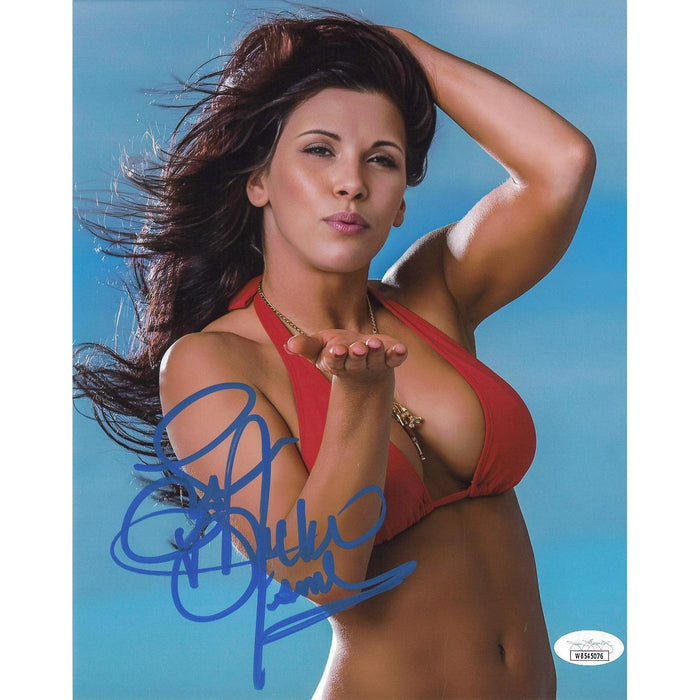 Mickie James Red Top 8 x 10 - JSA AUTOGRAPHED