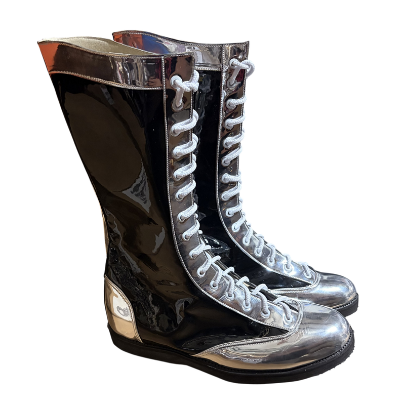 Black Patent w/ Chrome Patent Wing Tip Boots