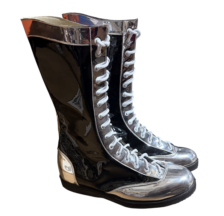 Black Patent w/ Chrome Patent Wing Tip Boots