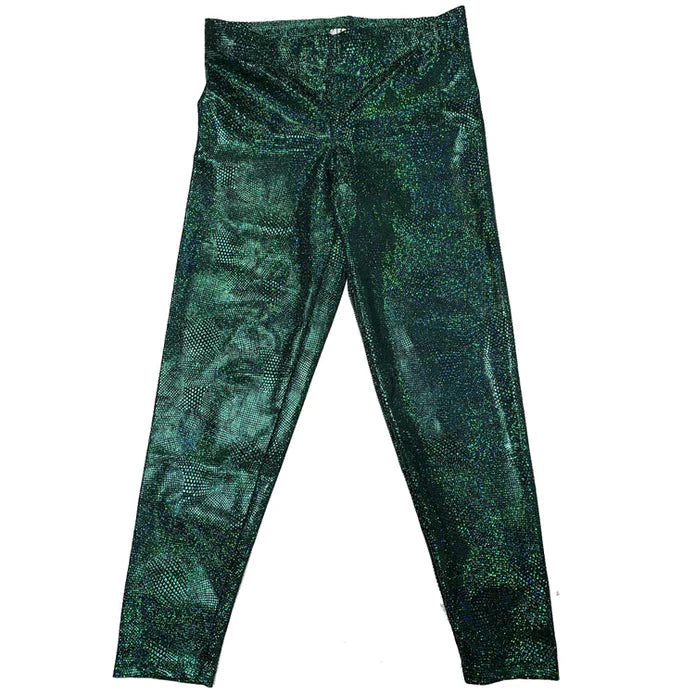 Holographic Foil on Black Long Tights