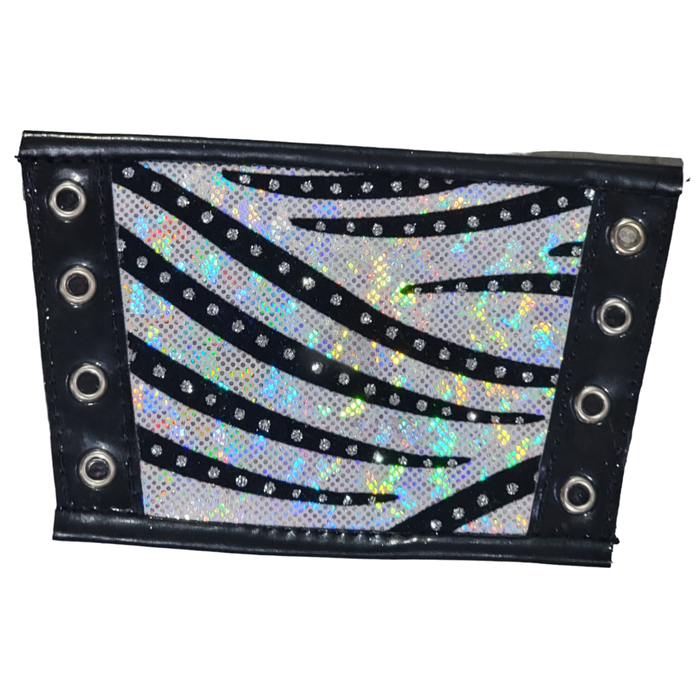 Hologram Spandex with Black Striped Rhinestones Gauntlents