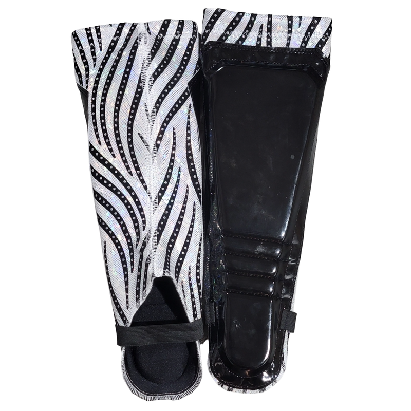 Patent Black on Hologram Spandex with Black Striped Rhinestones