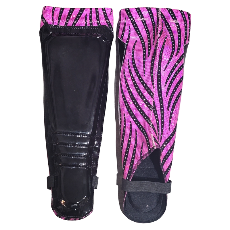 Patent Black on Hologram Spandex with Black Striped Rhinestones