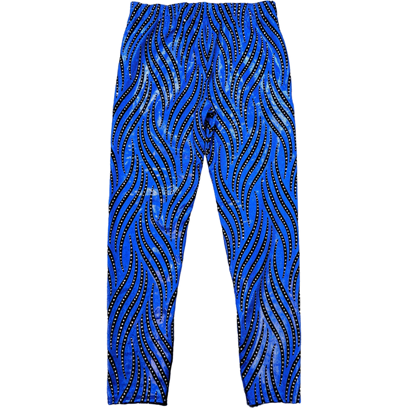 Hologram Spandex with Black Striped Rhinestones Long Tights