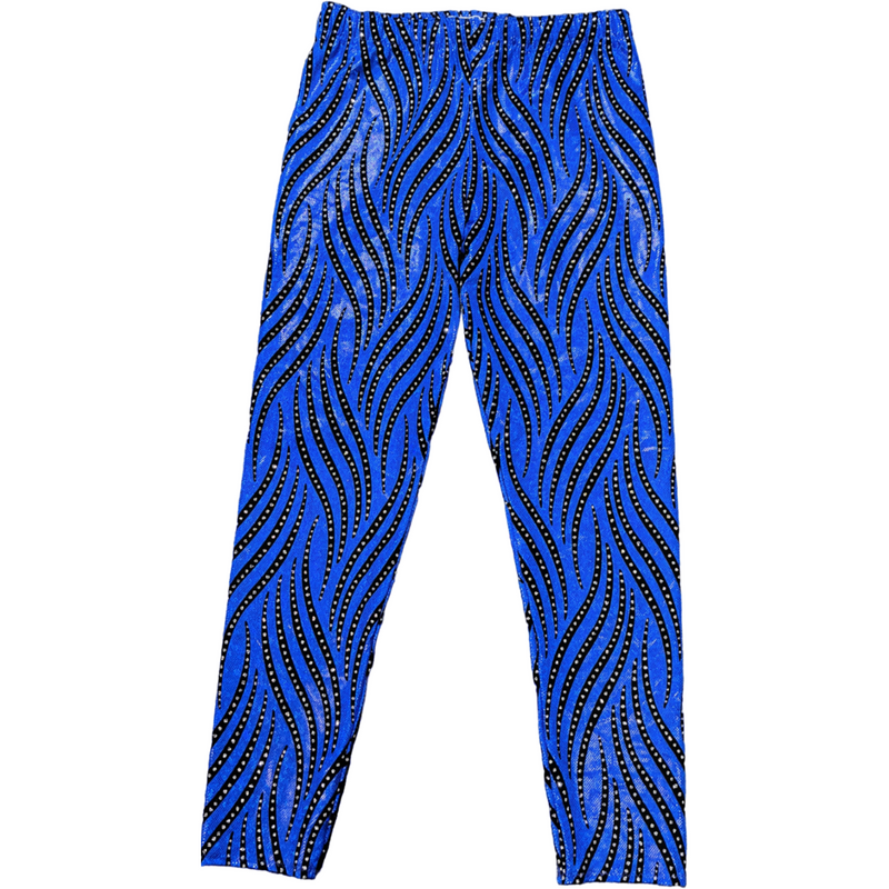 Hologram Spandex with Black Striped Rhinestones Long Tights