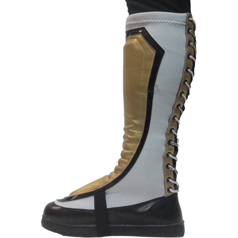 Lace up Gold Natural trimmed in black on white sock