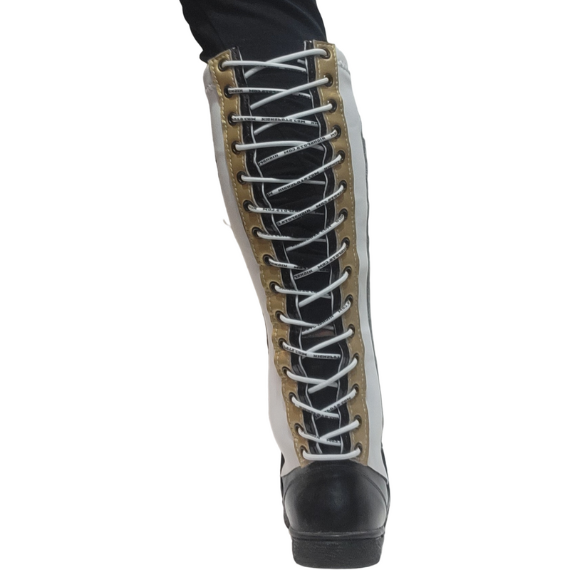 Lace up Gold Natural trimmed in black on white sock
