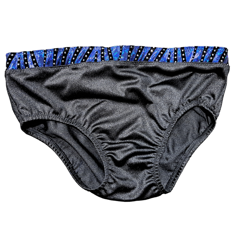 Black trunks w/ Blue & Black Rhinestone Waist band