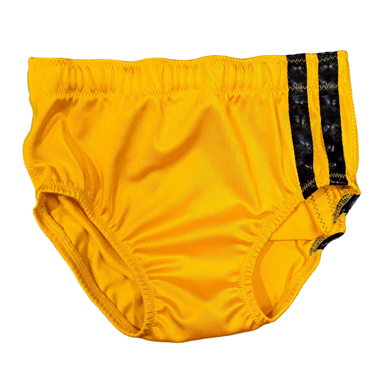 Yellow Spandex w 3d Pleather Stripes