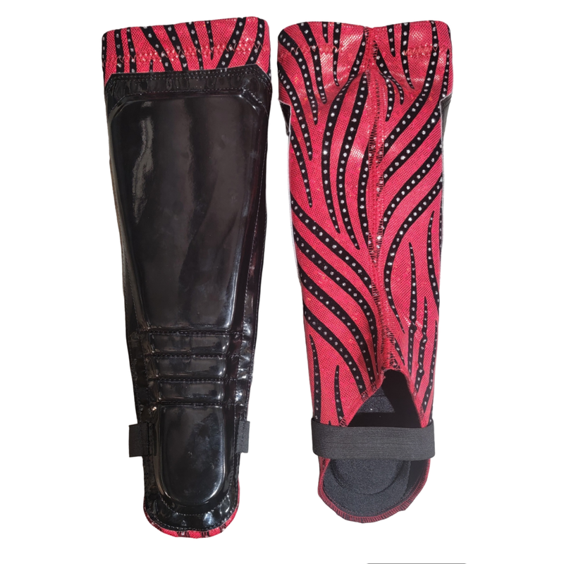 Patent Black on Hologram Spandex with Black Striped Rhinestones