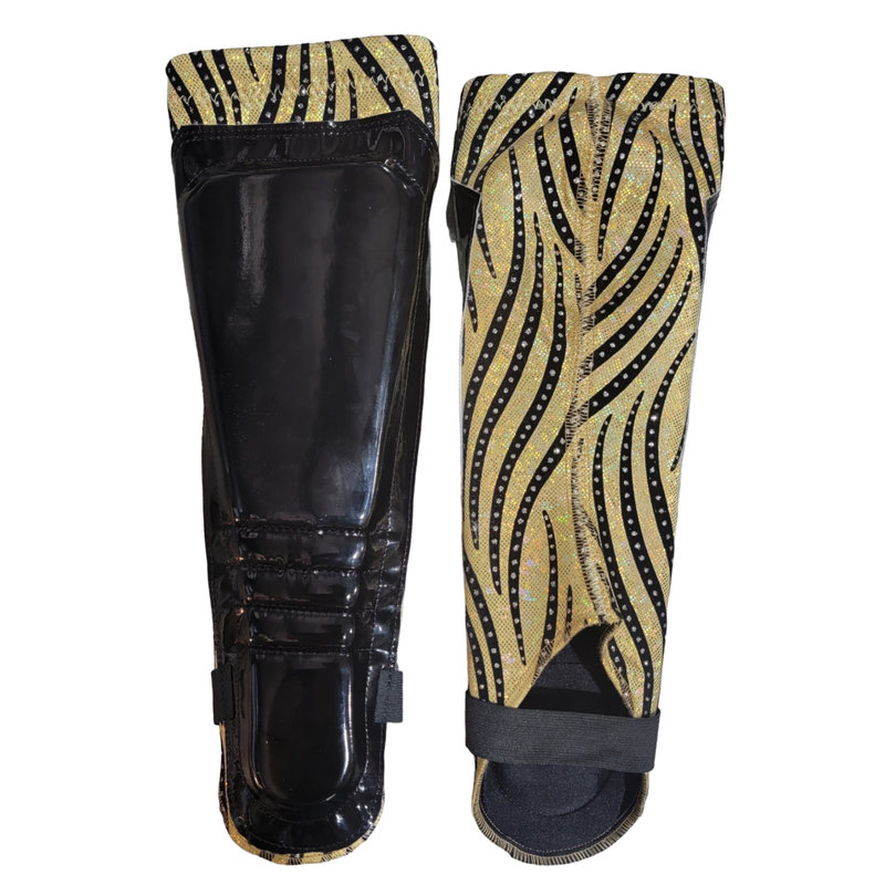 Patent Black on Hologram Spandex with Black Striped Rhinestones
