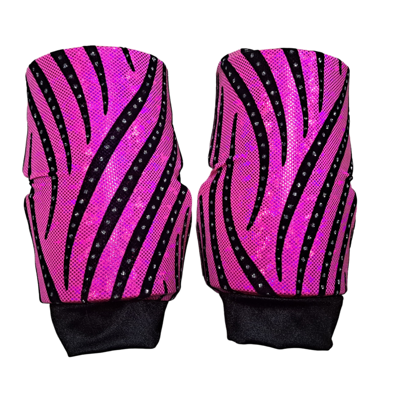 AMA Basic Hologram Spandex with Black Striped Rhinestones Kneepads