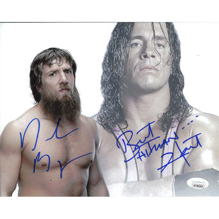 Daniel Bryan & Bret Hart White BG 8 x 10 Promo - JSA DUAL AUTOGRAPHED