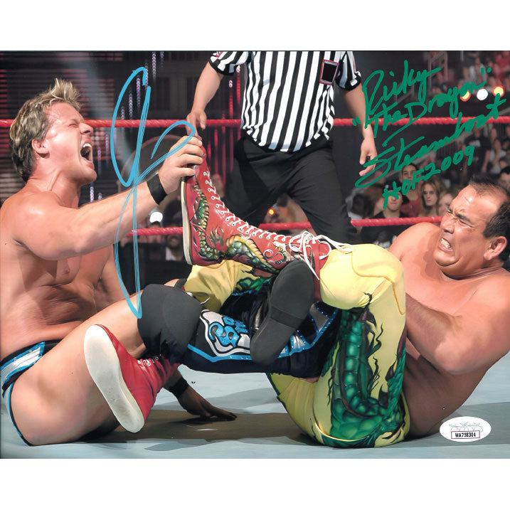 Chris Jericho vs Ricky Steamboat Figure Four 8 x 10 Promo - JSA DUAL AUTOGRAPHED