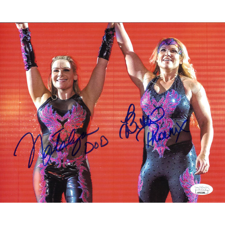 Natalya & Beth Phoenix Red BG 8 x 10 Promo - JSA DUAL AUTOGRAPHED
