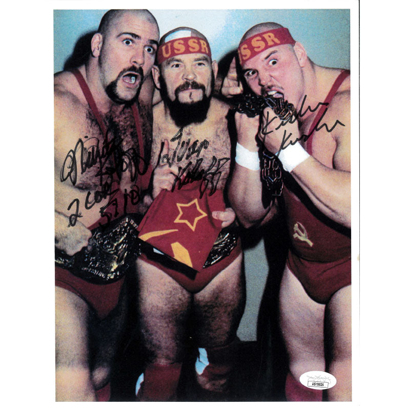 The Russians Tag Belts, Chain & Flag 8.5 x 11 Promo - JSA TRIPLE AUTOGRAPHED