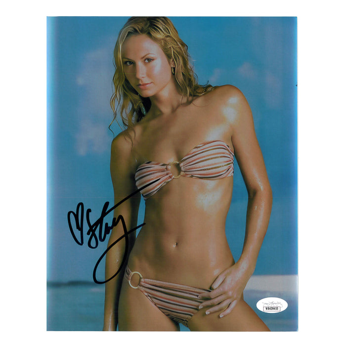 Stacy Keibler 8 x 10 Blue BG METALLIC Promo - JSA AUTOGRAPHED