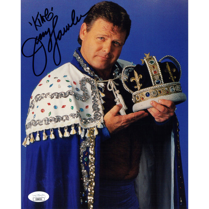 Jerry Lawler Holding crown blue background 8x10 JSA Autographed