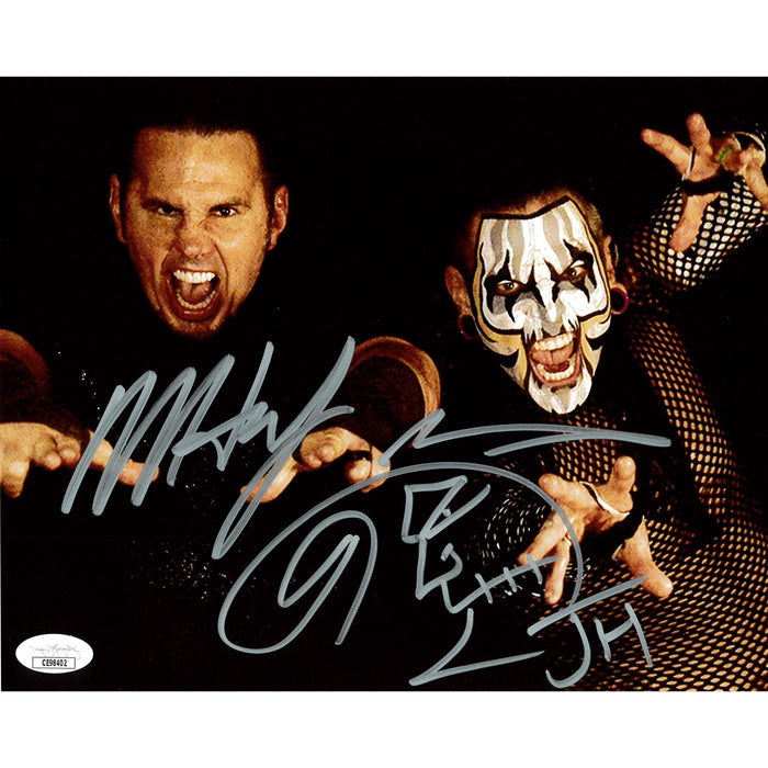 Hardy Boyz (Jeff x Matt) Black Bg Dual signed 8x10 JSA - Autographed