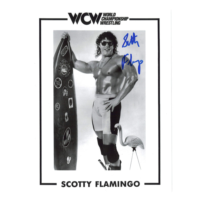 Scotty Flamingo surfboard 8x10- Autographed