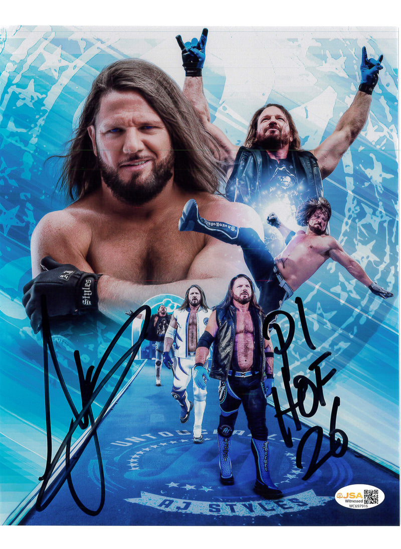 AJ Styles Blue Metallic Asylum  - JSA AUTOGRAPHED