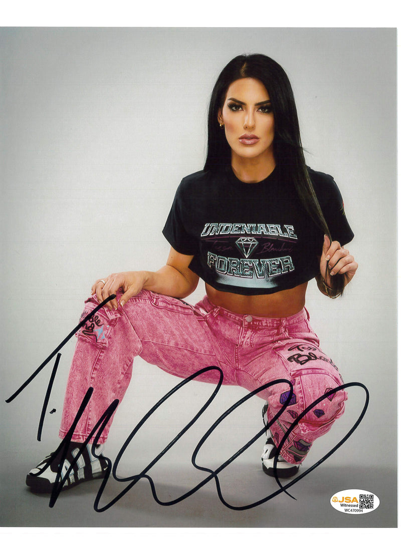 Tessa Blanchard Pink Jeans Promo 8x10 - JSA AUTOGRAPHED