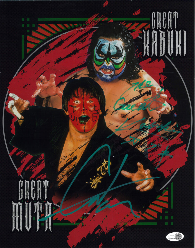 Great Kabuki & Great Muta Dual Signed Metallic 11x14 Poster - JSA AUTOGRAPHED