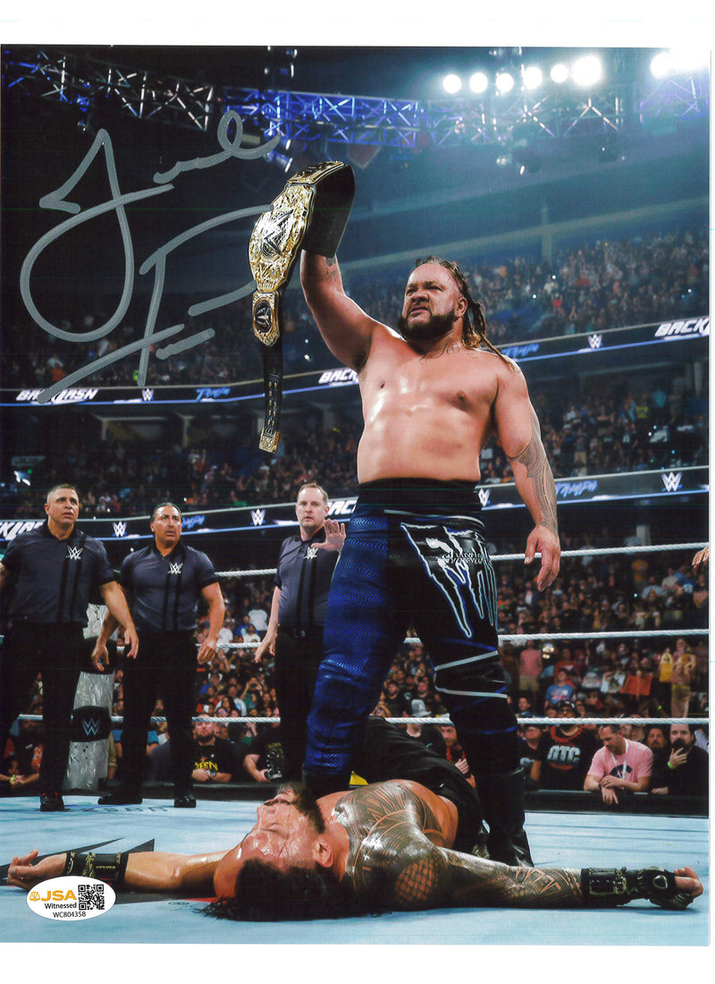 Jacob Fatu Standing In Ring w/ Belt 8x10 Promo - JSA AUTOGRAPH