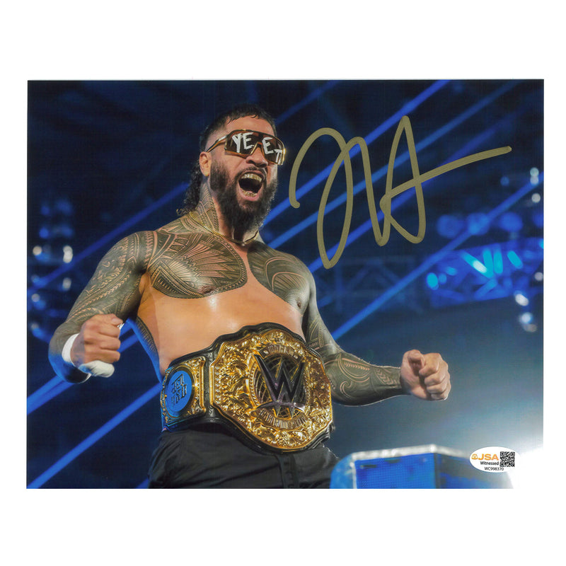 Jey Uso Wearing Heavyweight Belt 8x10 Promo or 11x14 Poster - JSA AUTOGRAPHED