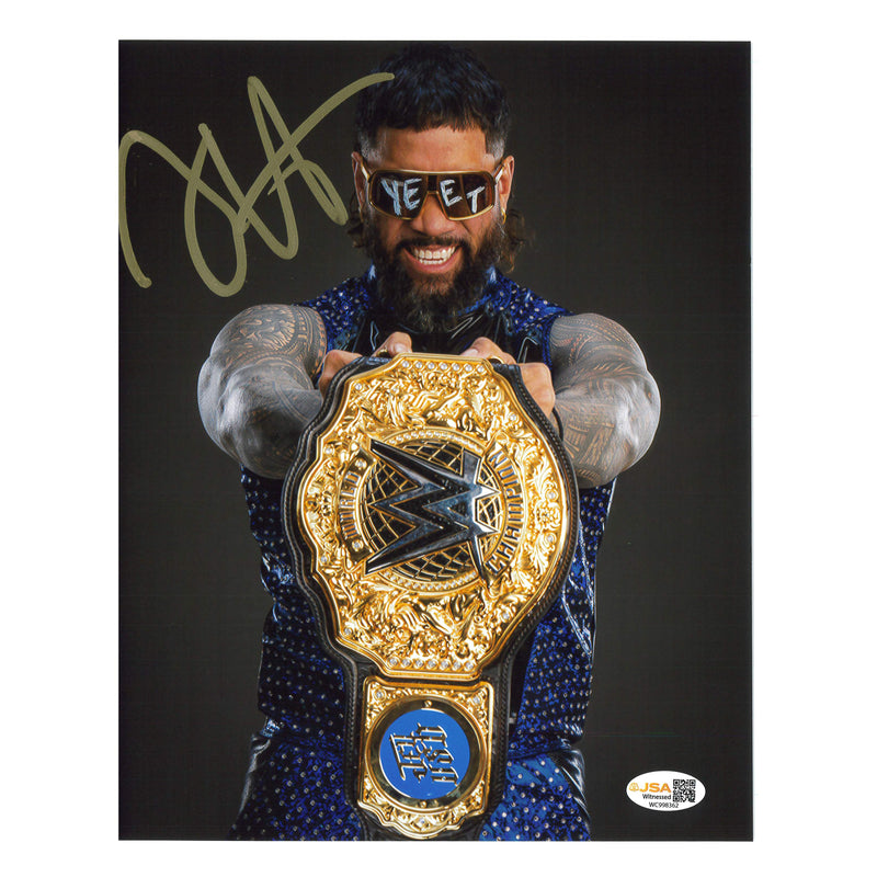 Jey Uso Holding Heavyweight Belt 8x10 Promo or 11x14 Poster - JSA AUTOGRAPHED
