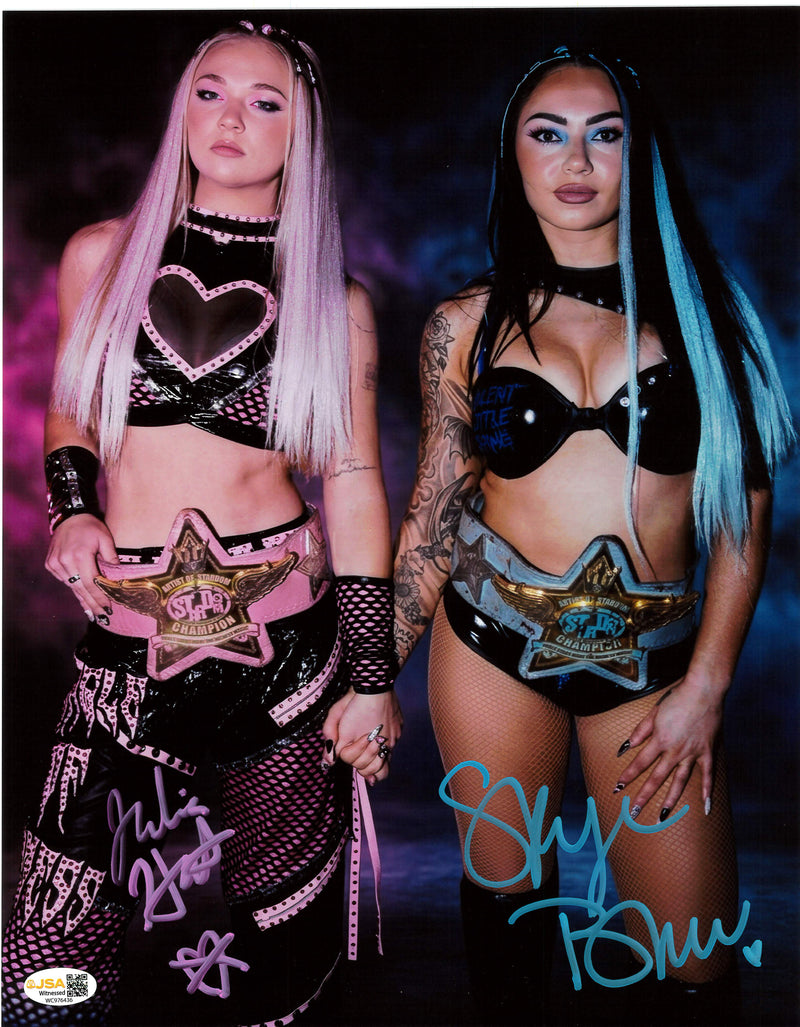 Sisters Of Sin (Julia Hart / Skye Blue) Stardom Belts 11x14 Poster - JSA DUAL AUTOGRAPHED