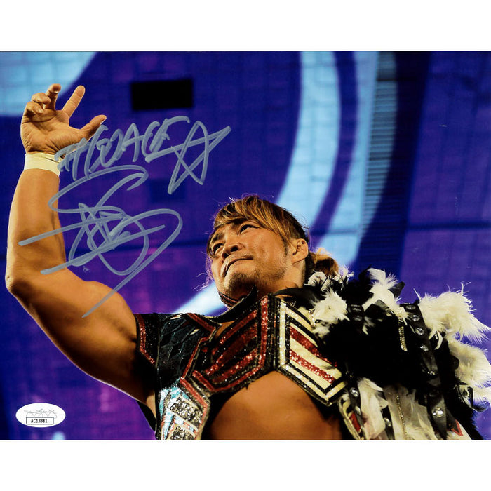 Hiroshi Tanahashi Feather Coat Arm Up 8 x 10 Promo - JSA AUTOGRAPHED