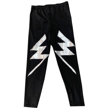 Black with Lightning Bolt Design Long Tights