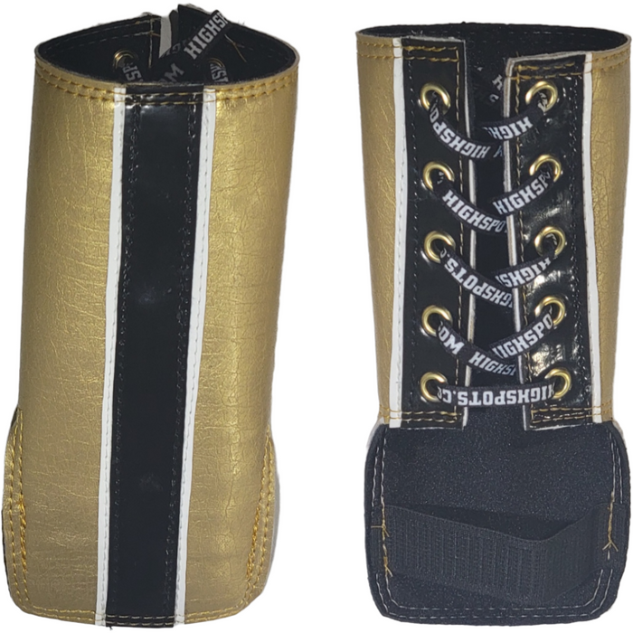 Gold with Black Lace-Up Wrist Gauntlets with Hand Strap