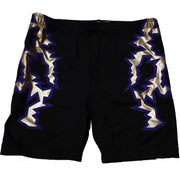 Black with Purple and Gold Metallic Lightning Biker Tights