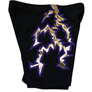 Black with Purple and Gold Metallic Lightning Biker Tights