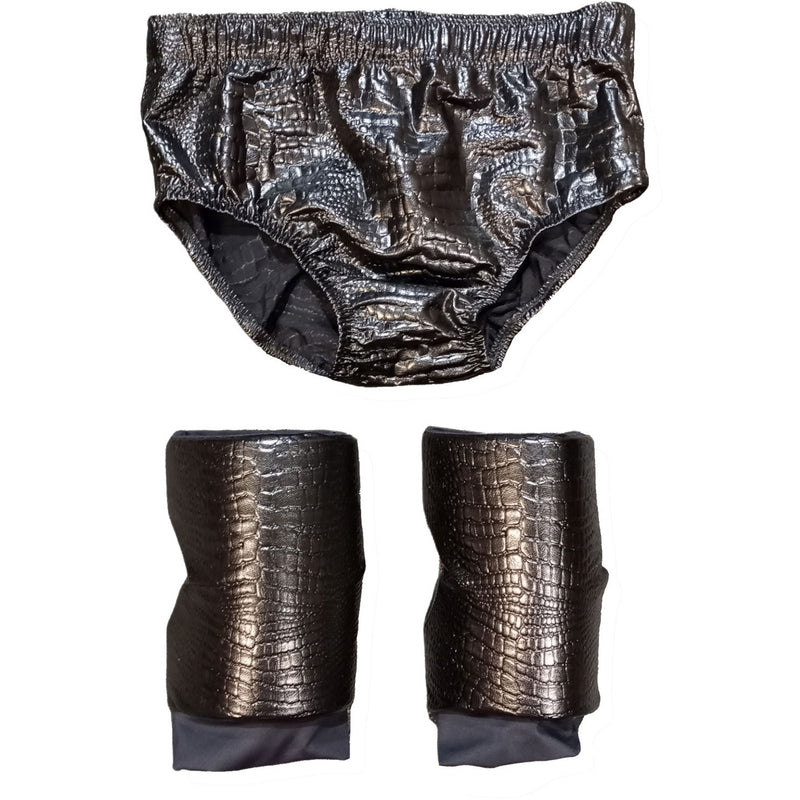 Black Crocodile Pleather Trunks and Kneepads Set