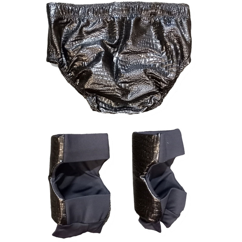 Black Crocodile Pleather Trunks and Kneepads Set