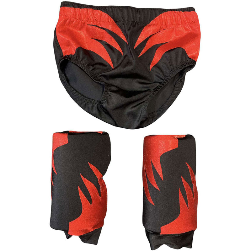 Black with Red Design Trunks and Kneepads Set