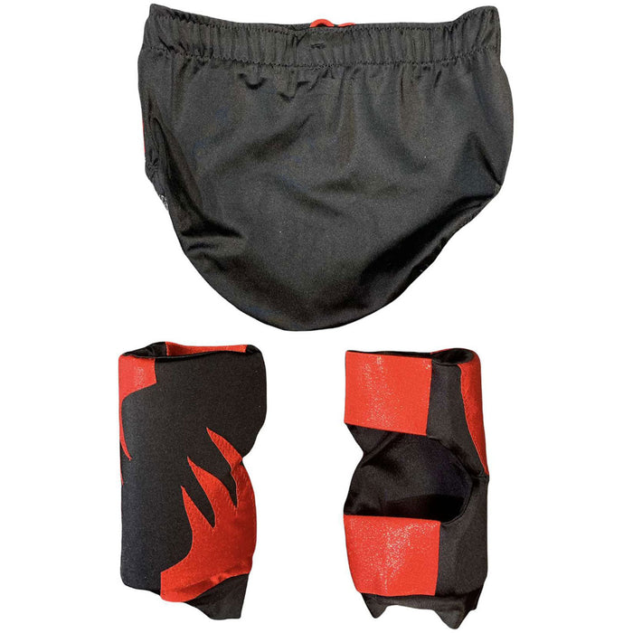 Black with Red Design Trunks and Kneepads Set