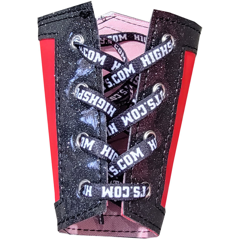 Black Sparkle with Red Lace-Up Wrist Gauntlets